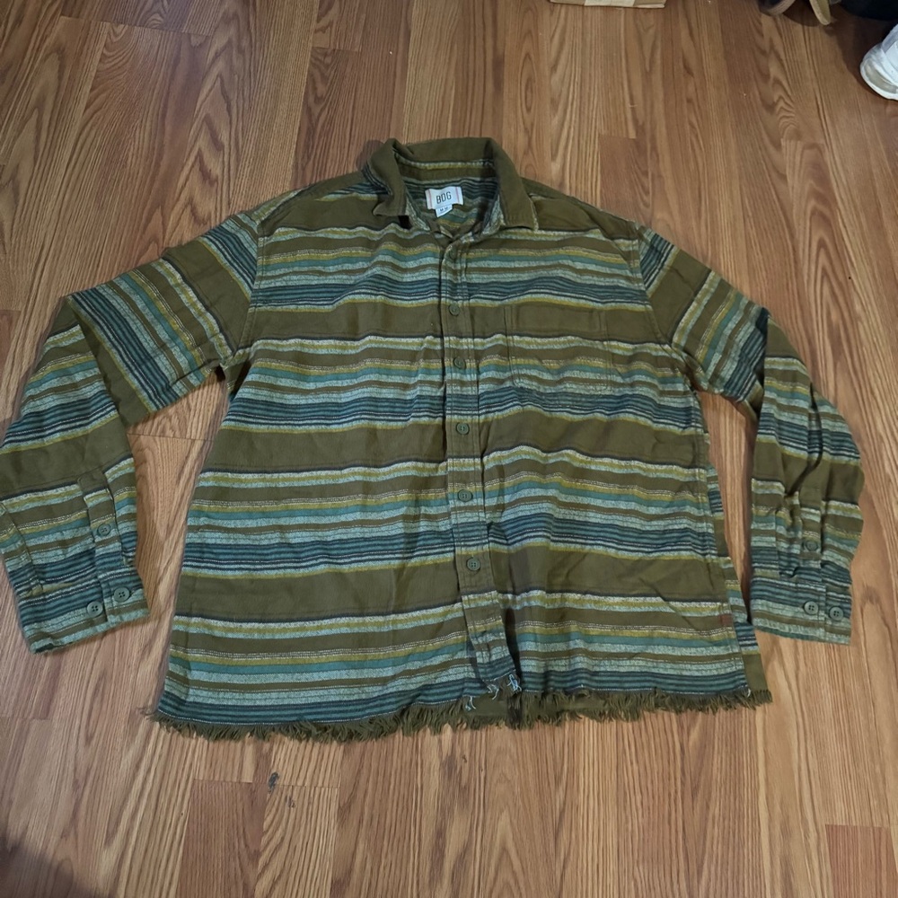 BDG Striped Green Blue Striped Men's Jacket‎ Top Bohemian Aztec Y2k Western